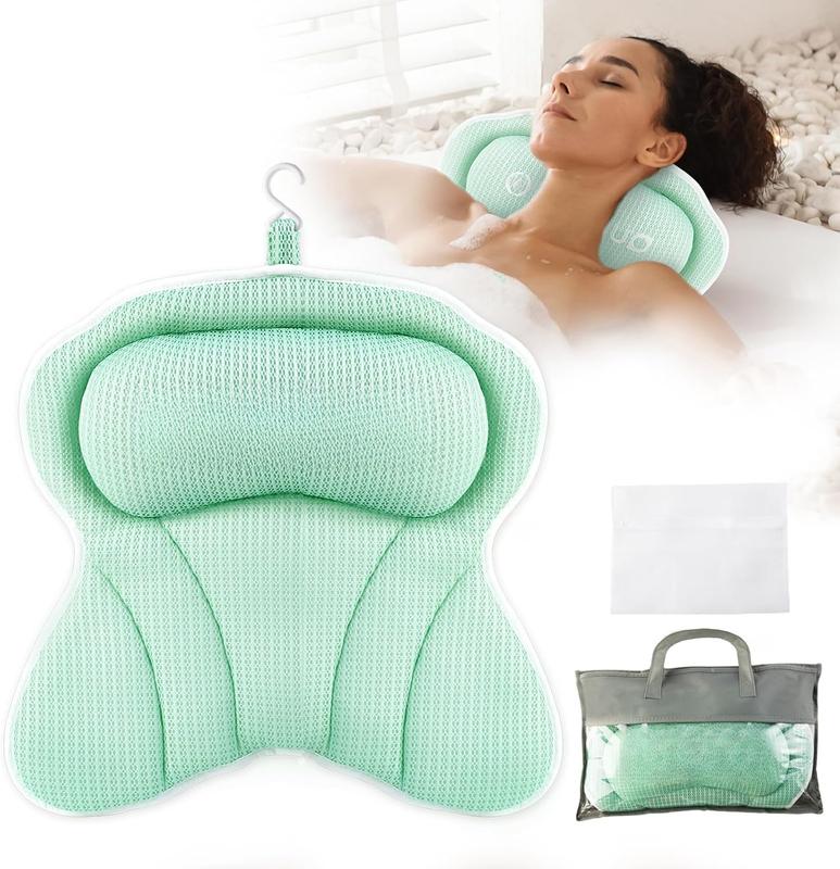 Bath Pillows for Tub, Bath Pillow Luxury Bathtub Pillow, Soft Bath Tub Pillow for Bathtub for  and ,Bathtub  Pillow with  Suction Cups for Tub,Bathtub Accessories-Light Green