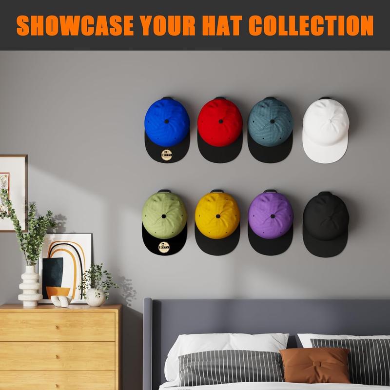 24 Pack Adhesive Hat Hooks for Wall, Strong Hat Rack for Baseball Caps, Minimalist Hat Organizer Display for Home Decor, Hat Hold Hanger for Wall, Door, Closet, No Drilling -   (Black)