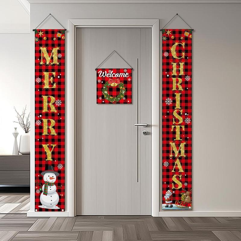 Christmas Themed Door Banner, 3 Counts set Merry Christmas Door Hanging Banner, Door Decoration for Home Party Festival