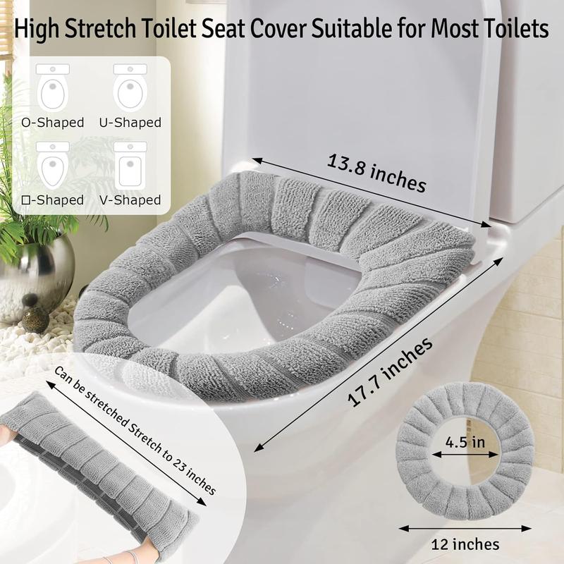 5 Pack Thicker Bathroom Toilet Seat Cover Pads- Soft Warmer Toilet Seat Cushion Cover Stretchable Washable Fiber Cloth, Easy Installation Comfortable Toilet Lid Seat Cover(Knitted Style)