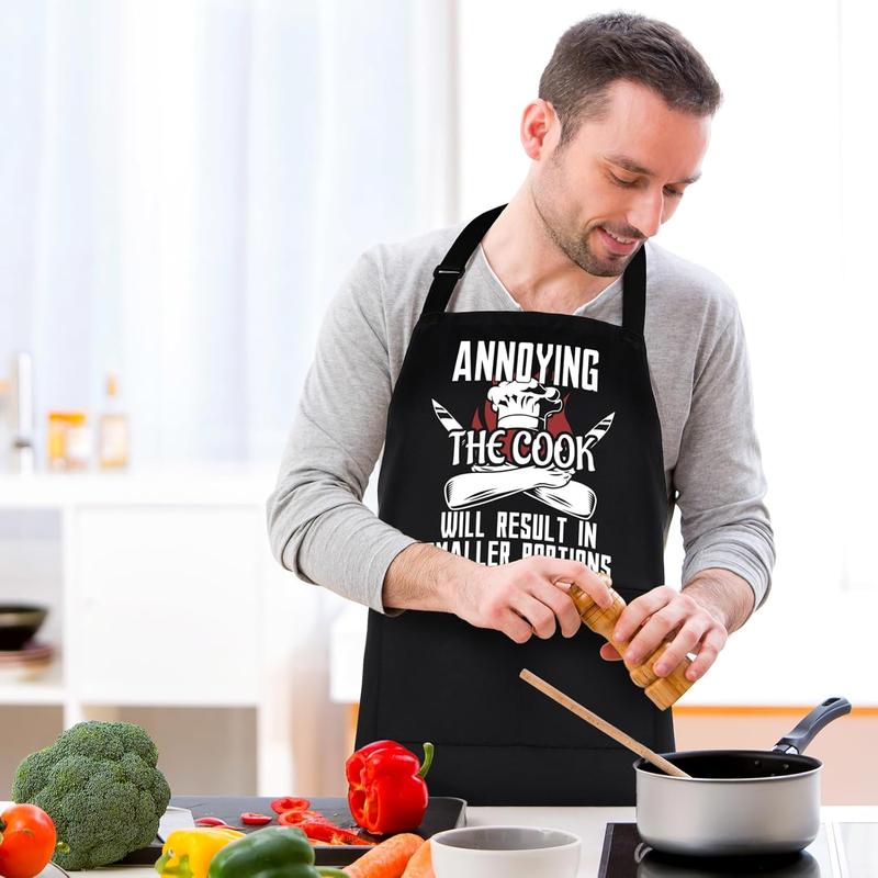 Funny Cooking Aprons for Men, ANNOYING THE COOK WILL RESULT IN SMALLER PORTIONS, Aprons for Cooking Kitchen Grilling Aprons with Two Pockets, Chef Apron Gift Grill Apron Adjustable