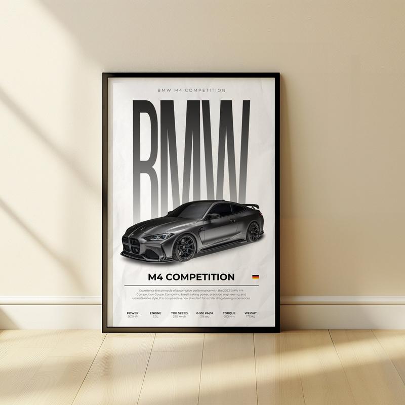 BMW M4 Competition Poster No Frame, Car posters, Cars, Wall decor, Home Decor, Hyper Car Poster, Art print, Gift Idea, Gift for him, Car guy gift