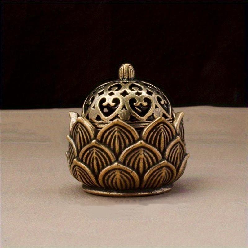 Hollow Lotus Design Incense Burner, 1 Count Vintage Incense Burner, Desktop Decorative Candle Holder for Home Office, Home Decor Supplies