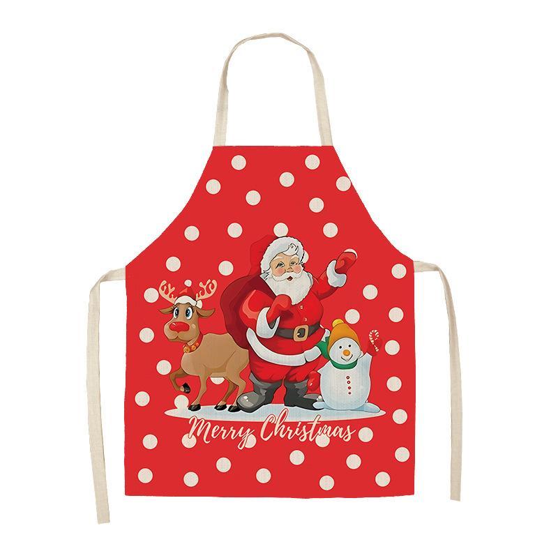 Christmas Themed Apron, 1 Count Cartoon Pattern Adjustable Cooking Apron, Reusable Kitchen Apron for Men & Women, Home Care Supplies