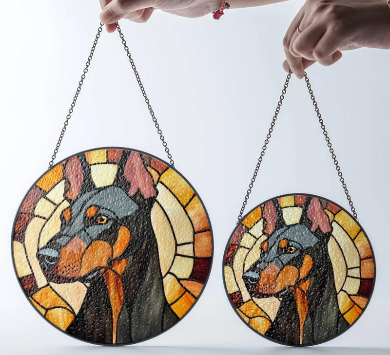 Doberman Stained Glass SunCatcher Doberman Light Catcher Window Hanging Home Decoration Dobermann Dog Owner Gifts