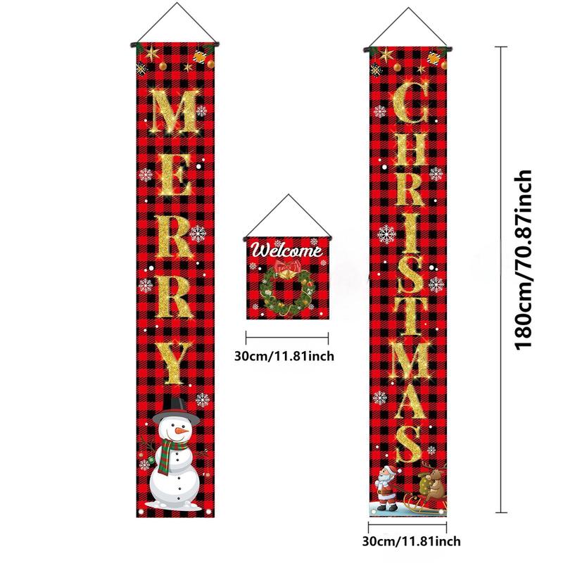 Christmas Themed Door Banner, 3 Counts set Merry Christmas Door Hanging Banner, Door Decoration for Home Party Festival