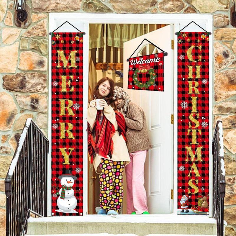 Christmas Themed Door Banner, 3 Counts set Merry Christmas Door Hanging Banner, Door Decoration for Home Party Festival