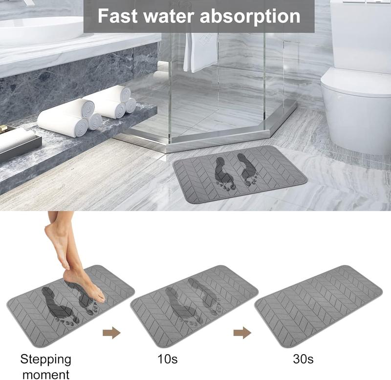 2 Pack Diatomaceous Earth Shower Mat, Stone Bath Mat, Nonslip Super Absorbent Fast-Drying Hard Bath Mat for Bathroom Shower Floor, 24 x 16 inch, Grey Arrow Design