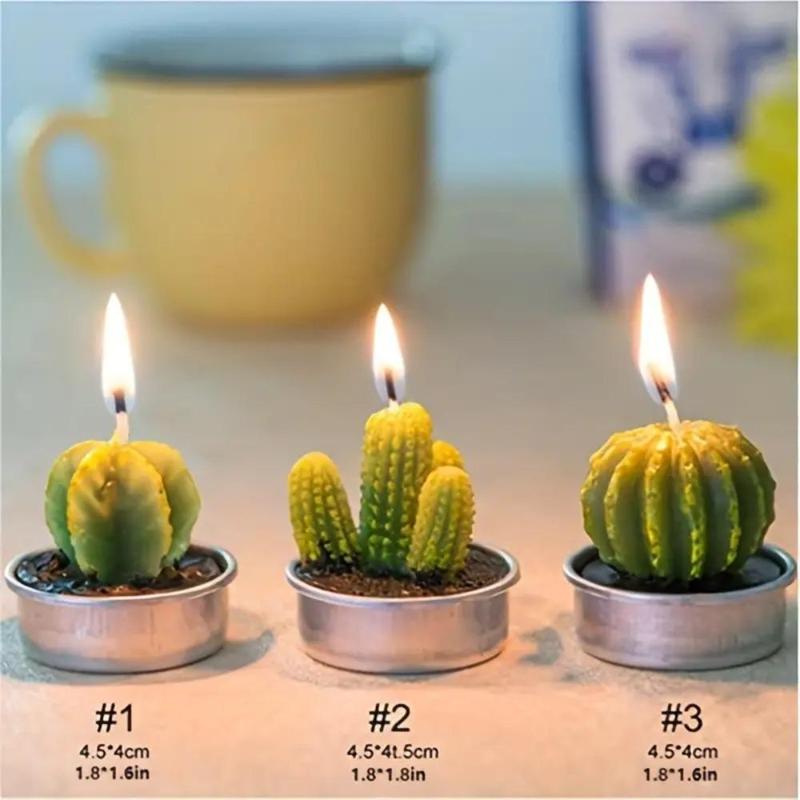 Cactus Design Candle, 12pcs set Unscented Cactus Shaped Candle, Decorative Candle for Home Party & Wedding, Home Decor Supplies