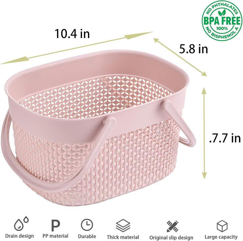 2 Pack Plastic Shower Caddy Basket, Portable Organizer Storage Tote with Handles Toiletry Bag Bin Box for Bathroom, College Dorm Room Essentials, Kitchen, Camp, Gym, Pink