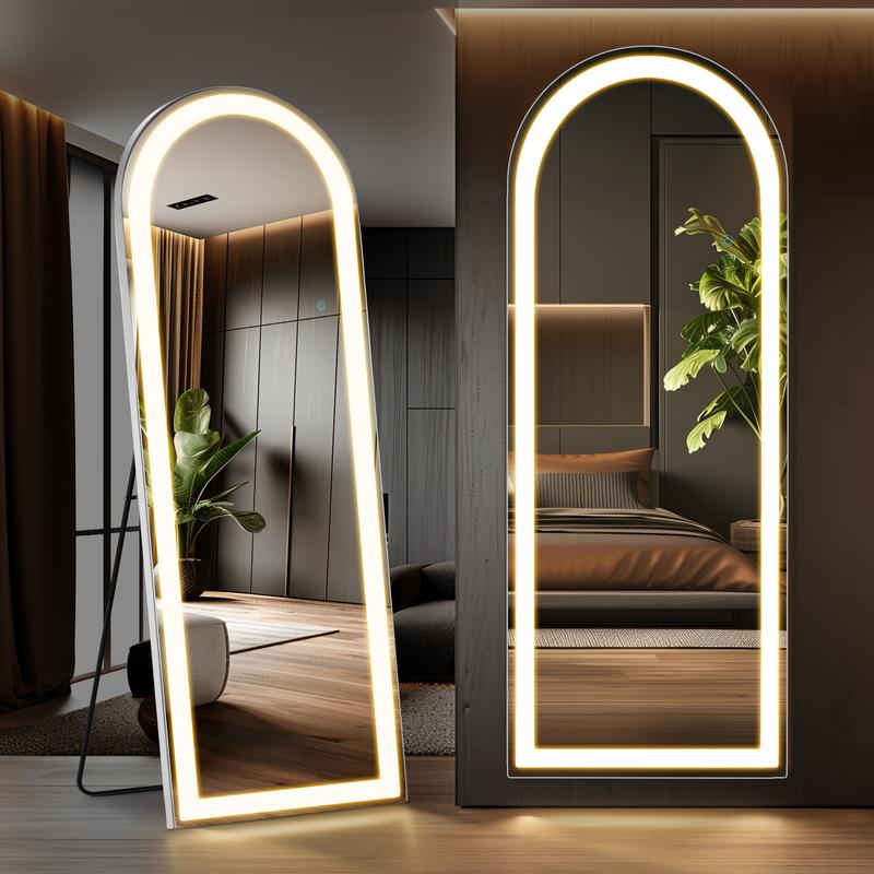 Sweet Furniture F Floor Mirror Stand Mirror Full Length with LED Lights, Floor Mirror Dimming & 3 Color Lighting, Large Mirror Full Length Aluminum Alloy Thin Frame for Bedroom, Dressing Room