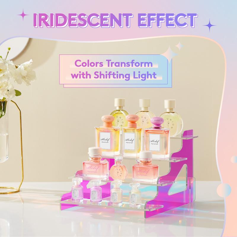 Lifewit 4-Tier Vibrant Acrylic Iridescent Display Risers, RGB Color, for perfumes, cologne, fragrances, figures, collectibles, and desserts Organiser