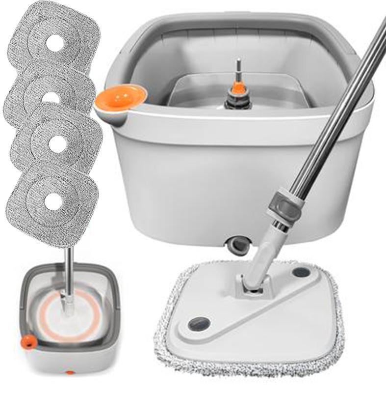 Spin Mop and Bucket with  Self Separation Dirty and Clean Water System, Self Wringing 360° Rotating Clean Mop-Head for Hardwood Tile Marble Floors ，Comes with 4 washable and reusable microfiber pads