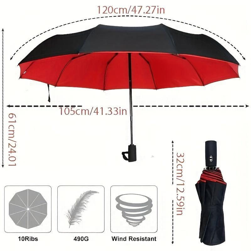 Double Layer Large Folding Umbrella, 1 Count 10-rib Automatic Open Umbrella, Waterproof & Windproof Durable Compact Umbrella for Outdoor Travel