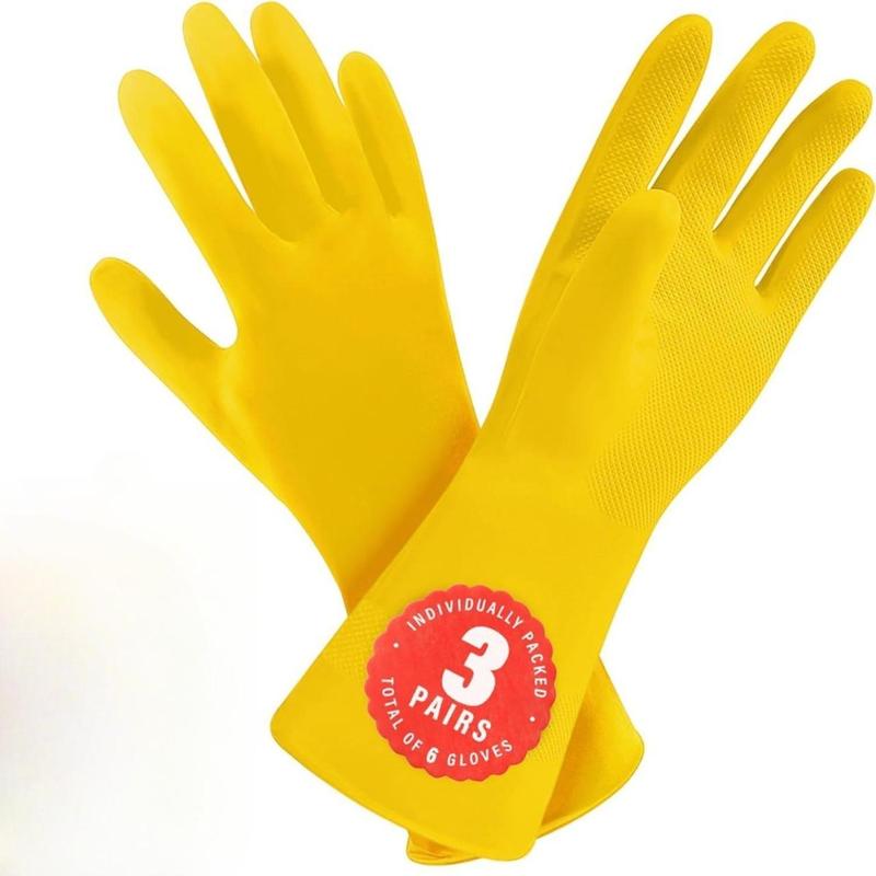 3 Pack Yellow Cleaning Gloves, Professional Natural Rubber Latex Gloves, 3 Pairs(Creative Life Pavilion)