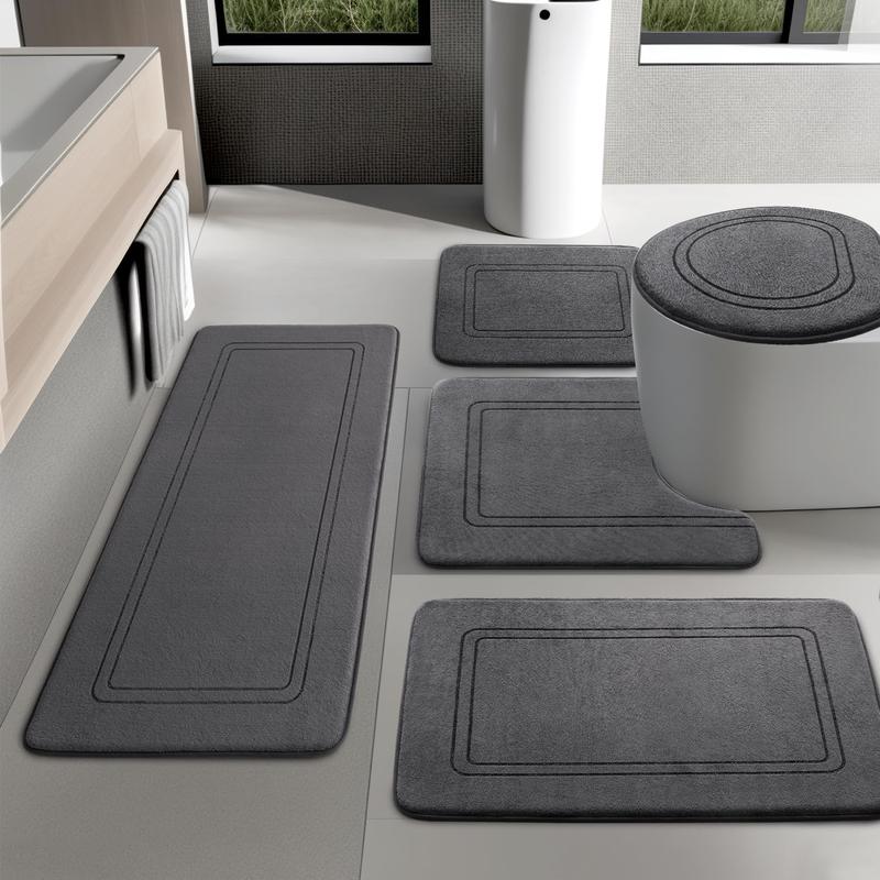 5PCS Memory foam gray bathroom carpet set, super absorbent bathroom mat set, anti-skid machine wash and quick dry, bathroom mat set(81*51+61*43+61*51+51*117+45*39cm)