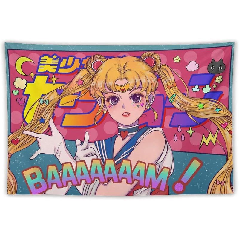 Japanese Anime Kawaii Tapestry Sailor-M Tapestry Moon Pink Tapestry Cute Art Tapestry Poster Wall Hanging Curtain Decor Bedroom Home Living 60x40in