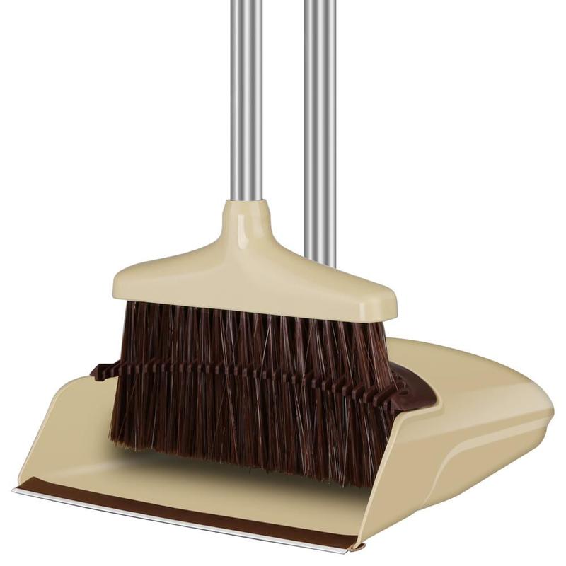 FGY Broom and Dustpan Set with Extended Handle for Indoor and Pet - Brown