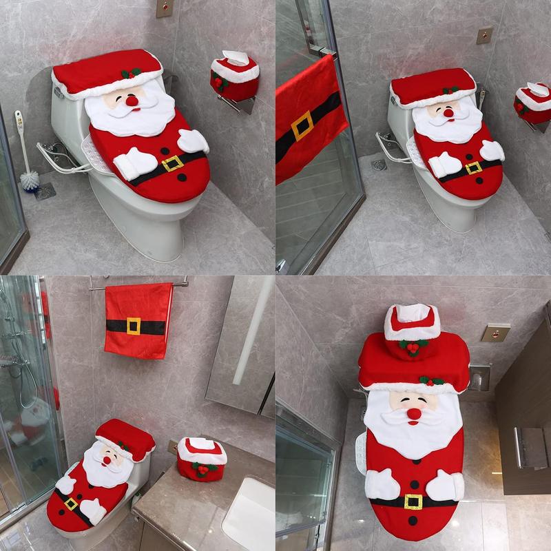 Christmas Decorations Indoor Home Decor,4Pcs Xmas Santa Toilet Seat Cover and Towel,Christmas Decorations Clearance,Christmas Decorations for Home Box Set