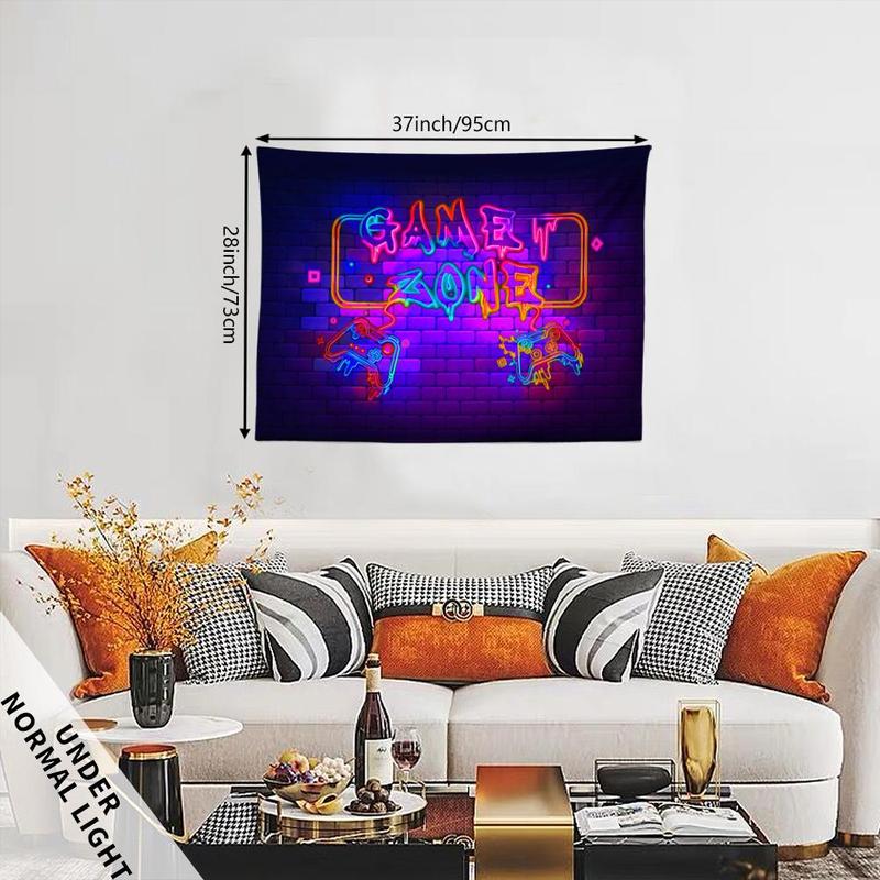 Game Themed Pattern Tapestry, 1 Count Fluorescent Wall Hanging Tapestry, Wall Decor for Home Living Room Bedroom