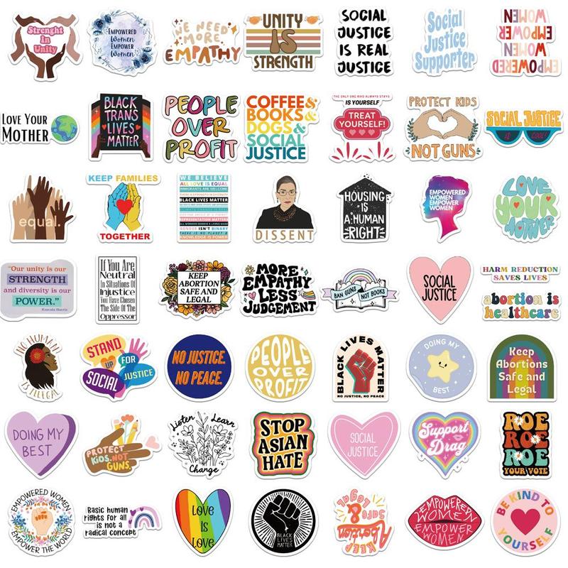 Social Justice Themed Sticker, 50pcs set Cartoon Decorative Sticker, DIY Decals for Water Bottle, Laptop, Phone Case, Scrapbooking, Journal Making