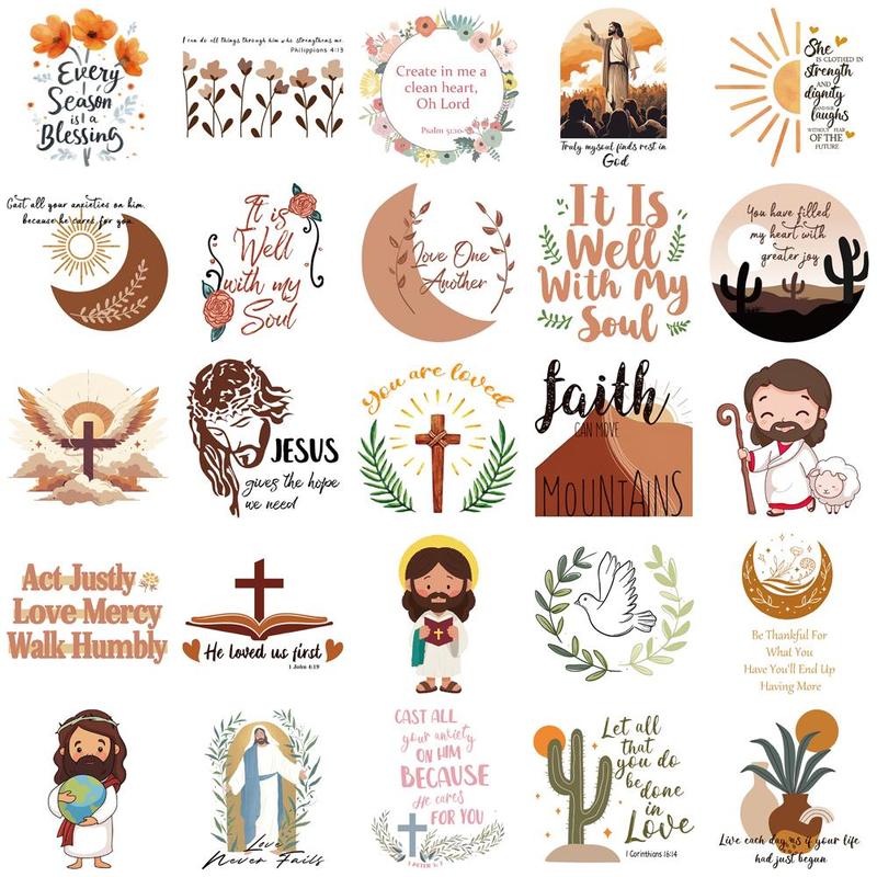 Religious Themed Sticker, 50pcs set Self Adhesive Decorative Stickers, DIY Decals for Water Bottle, Laptop, Phone Case, Scrapbooking, Journal Making