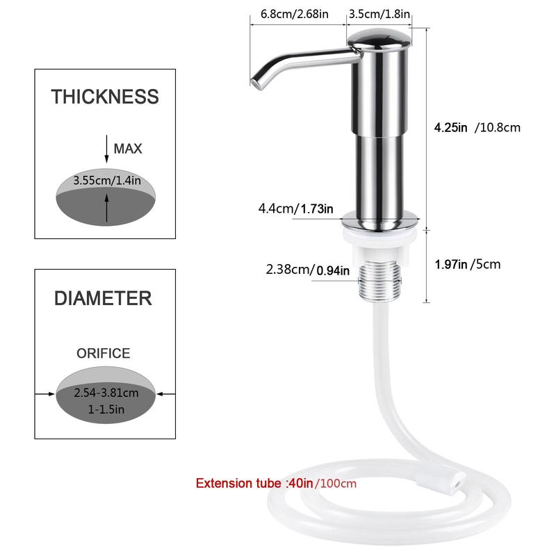 Dish Soap Dispenser for Kitchen Sink, Liquid Soap Dispenser Lotion Pump, Countertop Soap Dispenser Pump with 40