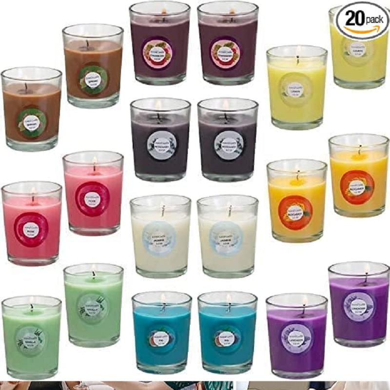 20 Pack Strong Scented Candles Gift Set with 10 Fragrances for Home and Women, Aromatherapy Soy Wax Glass Jar Candle