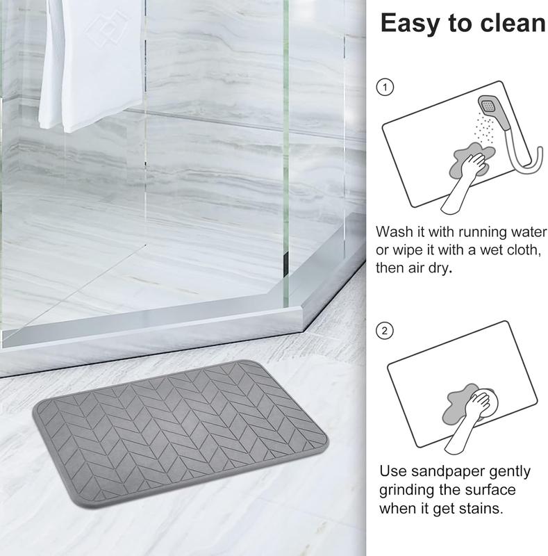 2 Pack Diatomaceous Earth Shower Mat, Stone Bath Mat, Nonslip Super Absorbent Fast-Drying Hard Bath Mat for Bathroom Shower Floor, 24 x 16 inch, Grey Arrow Design