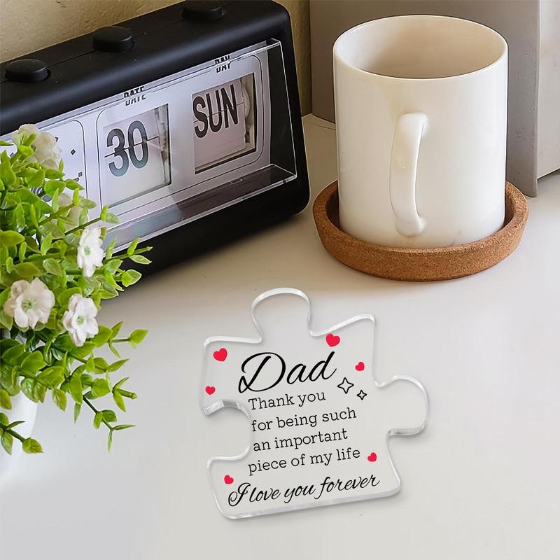 Transparent Acrylic Puzzle Shaped Ornament, Letter for Father Pattern Warm Meaningful Love Gift for Dad, Father's Day Gift, Modern Home Decor for Living Room Bedroom Office