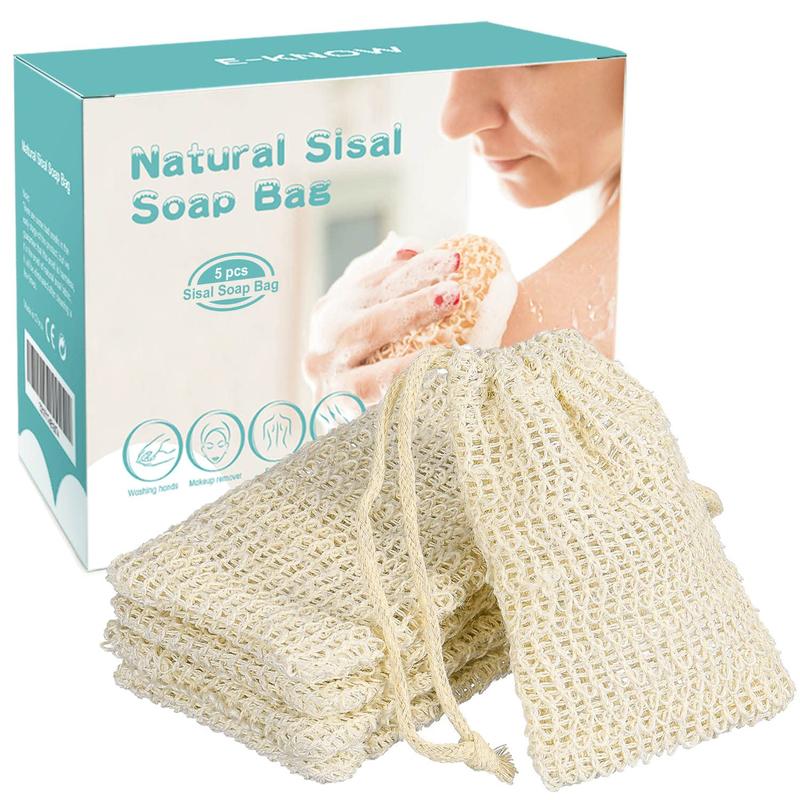 Soap Bag, 5 Pack Natural Sisal Soap Saver, Zero Waste Plastic-Free Soap Net, Foaming and Drying The Soap, Massage, Peeling bathroom ware Gift