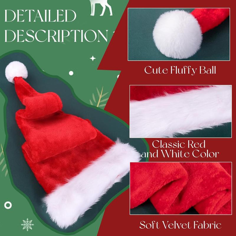 Long Santa Hats for Adult Unisex Plush Deluxe Christmas Hat Winter Christmas Costume for Festive Holiday Party