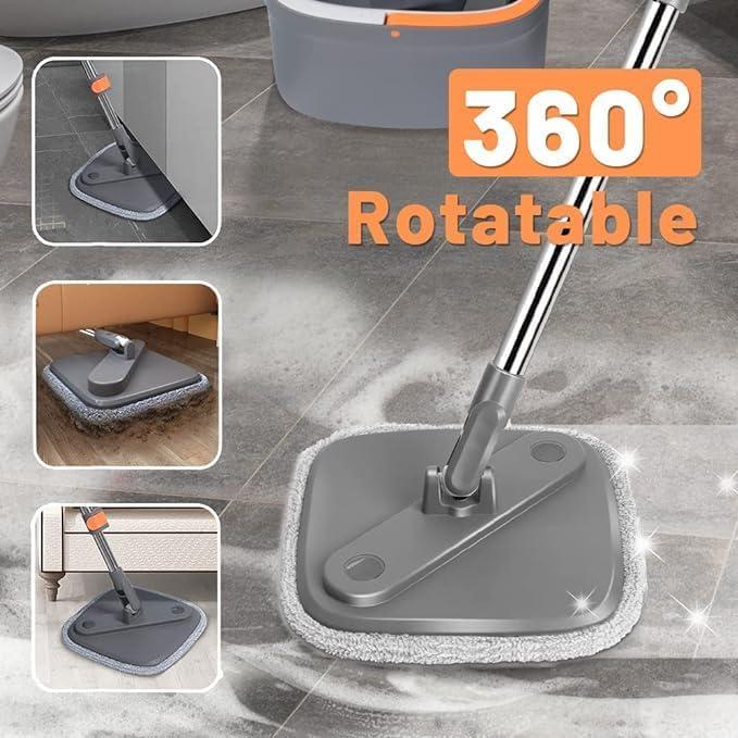 Spin Mop and Bucket with  Self Separation Dirty and Clean Water System, Self Wringing 360° Rotating Clean Mop-Head for Hardwood Tile Marble Floors ，Comes with 4 washable and reusable microfiber pads