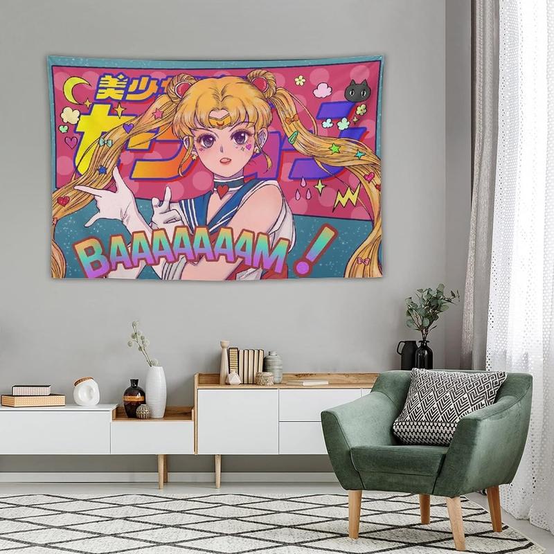 Japanese Anime Kawaii Tapestry Sailor-M Tapestry Moon Pink Tapestry Cute Art Tapestry Poster Wall Hanging Curtain Decor Bedroom Home Living 60x40in