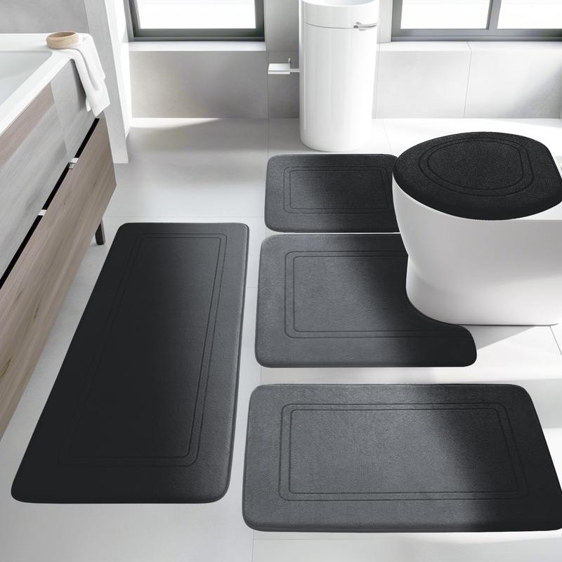 5PCS Memory foam gray bathroom carpet set, super absorbent bathroom mat set, anti-skid machine wash and quick dry, bathroom mat set(81*51+61*43+61*51+51*117+45*39cm)