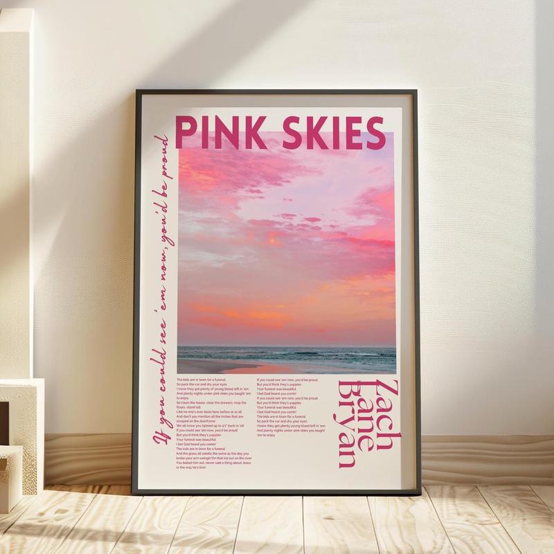 JamesGift Pink Skies Song Poster No Frame - Art Print, Preppy Wall Art, Coastal Cowgirl, Romantic Print, College Apartment Home Decor