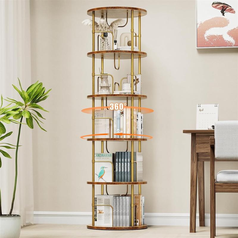 Flycity 3 And 5 Tier Rotating Bookshelf, 360° Display Rotating Bookcase Corner Storage Rack with Special Visible Partition Storage