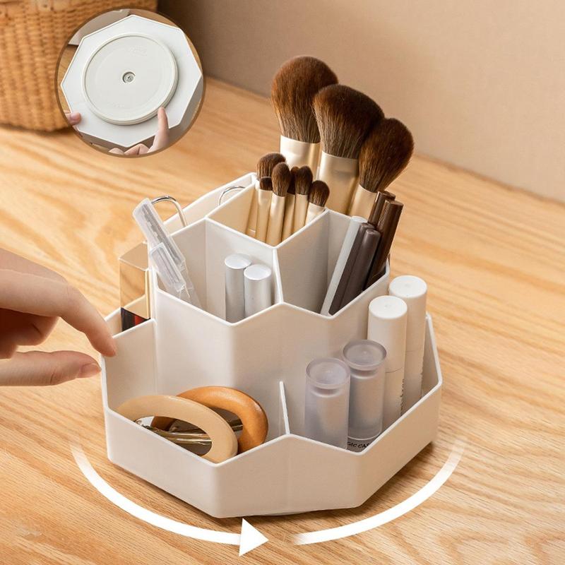 Makeup Brush Storage Box, 1 Count Rotatable Cosmetic Tool Organizer, Desktop Stationary Organizer for Home Bedroom Office