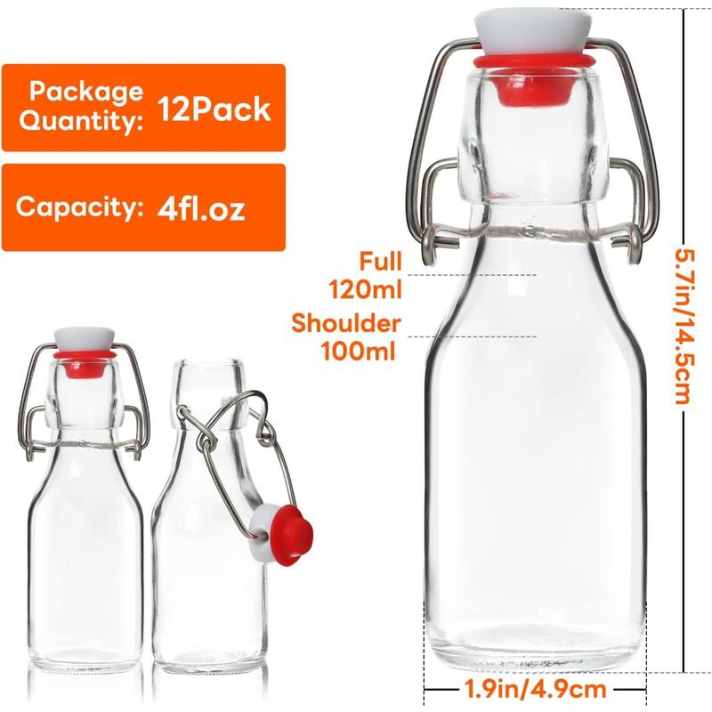 Swing Top Glass Bottles 4 oz 12Pack, Flip Top Glass Bottles with Airtight Flip Lids