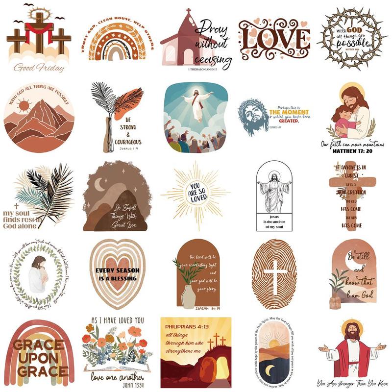 Religious Themed Sticker, 50pcs set Self Adhesive Decorative Stickers, DIY Decals for Water Bottle, Laptop, Phone Case, Scrapbooking, Journal Making