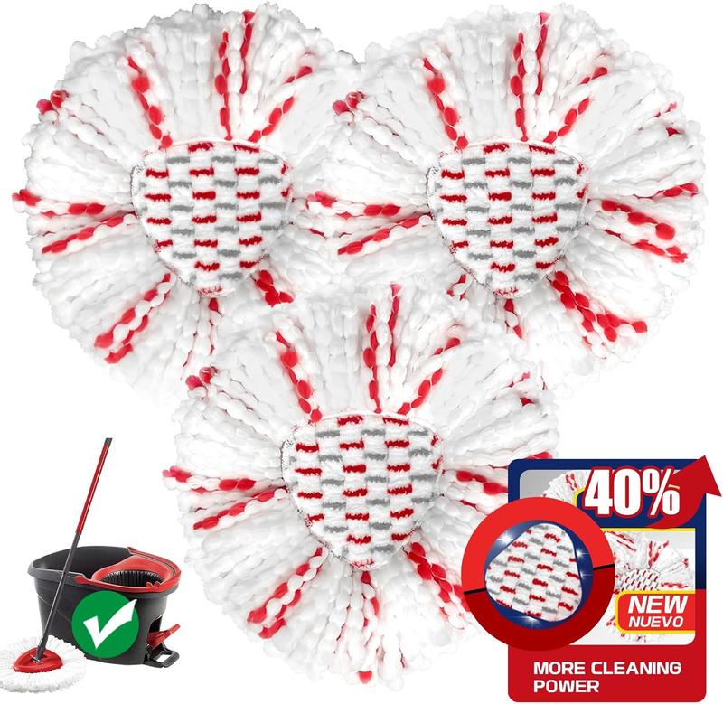 [40% More Efficient] 3 Pack Spin Mop Heads with Scrubbing Pad for O-Cedar EasyWring 1-Tank System Built-in Scrub Pads Mop Refills 2025 Upgrade