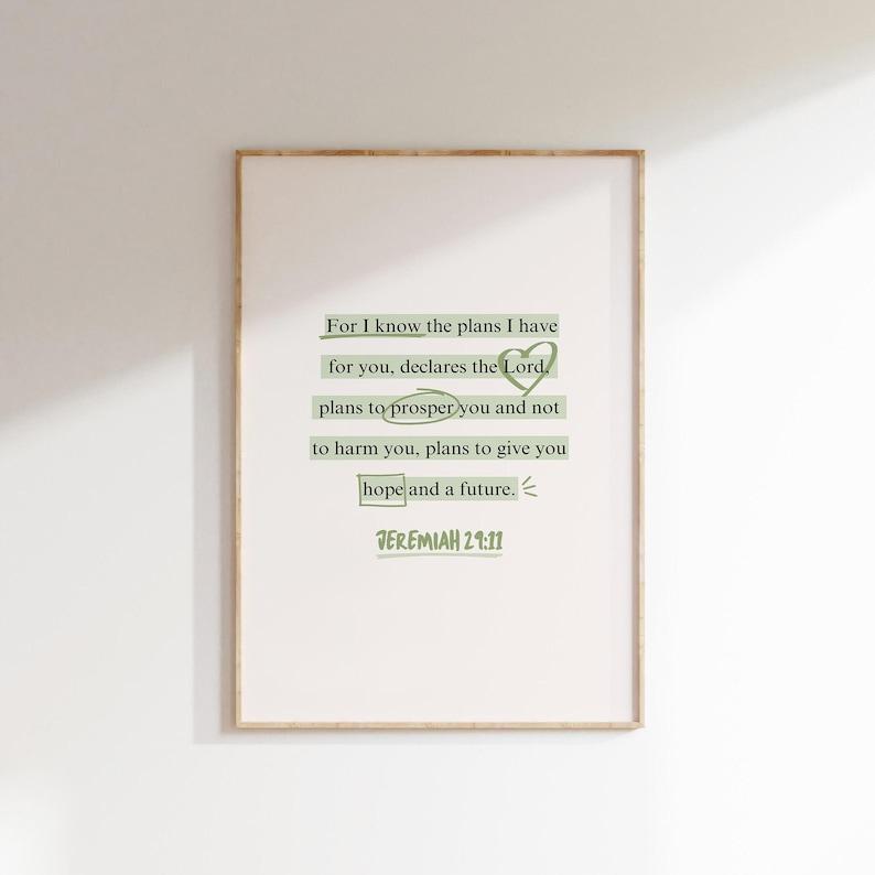 Jeremiah 29:11 Wall Art, Sage Green Christian Wall Decor, Jesus Bible Verse Print, Biblical Aesthetic Bedroom Art, Christian Gift