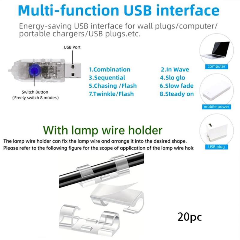 Christmas Branch Or DIY Butterfly Branch LED String Light, 1 2 Counts USB Powered 8-modes, Room Decor, Decorative Light for Home Party Festival