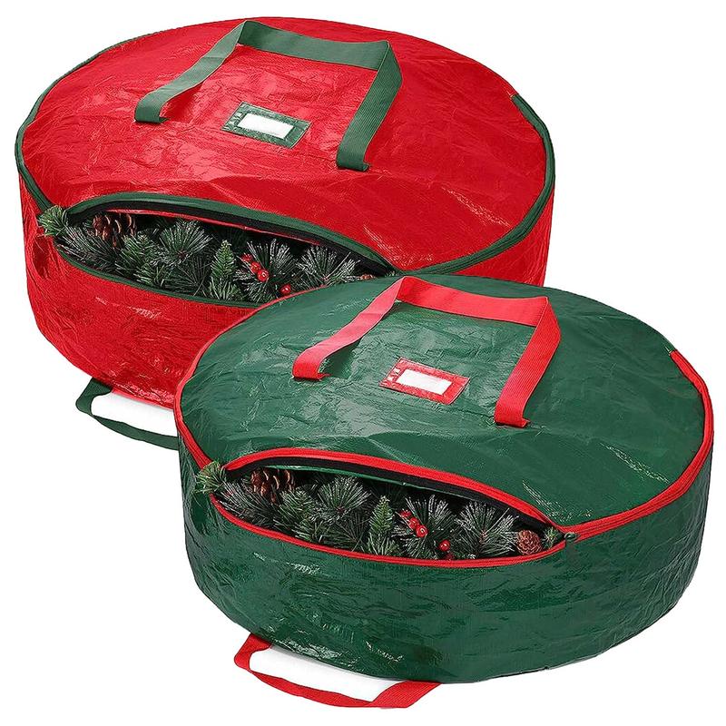 Christmas Wreath Storage Bag, 1 Count Large Wreath Storage Container with Double Zippers and Handles, Suitable for Indoor & Outdoor