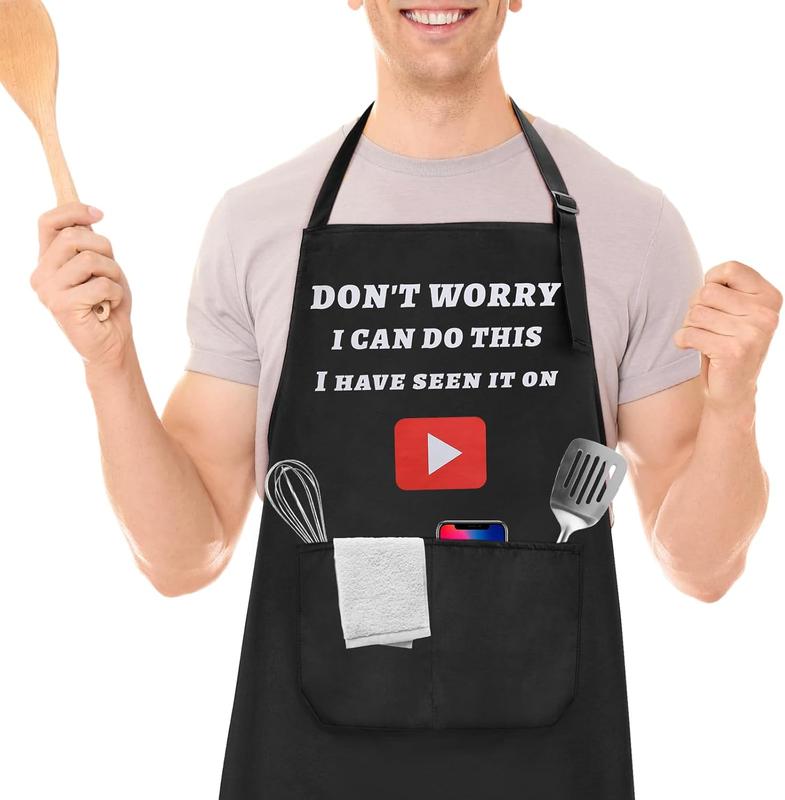 Funny Aprons for Men Black Apron Gift for Father, Husband, Chef Cooking Bib Apron for Kitchen Baking Gardening