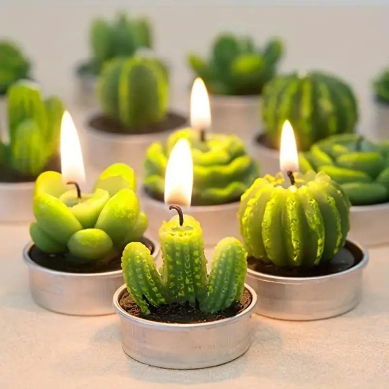 Cactus Design Candle, 12pcs set Unscented Cactus Shaped Candle, Decorative Candle for Home Party & Wedding, Home Decor Supplies