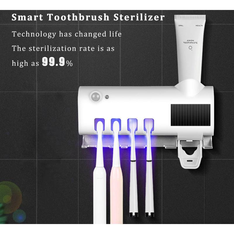 UV Light Sterilizer Toothbrush Holder Cleaner & Automatic Toothpaste Dispenser