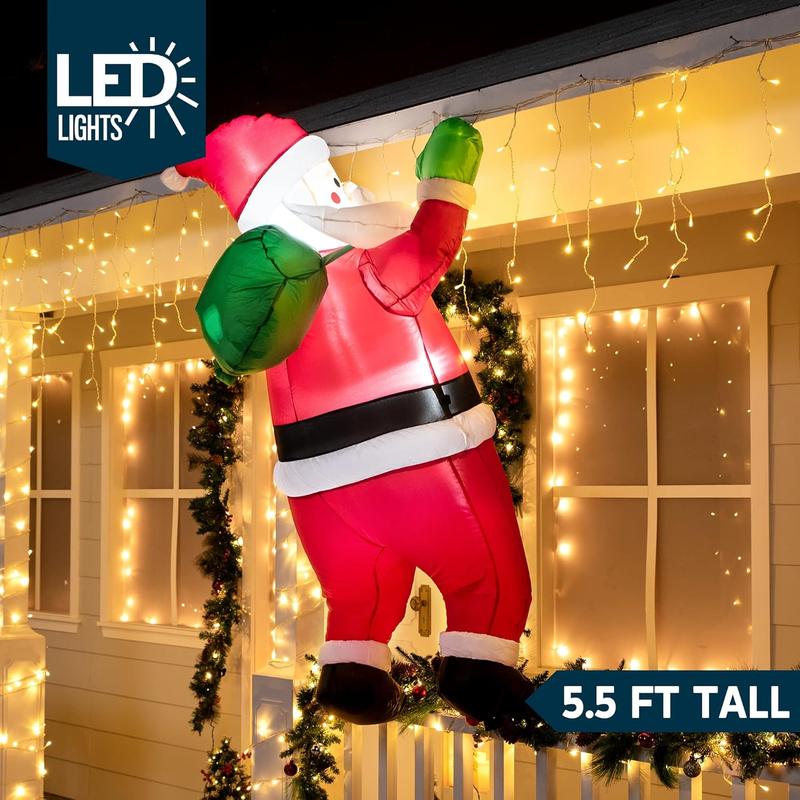 Christmas 2024 Decorations 5.5 FT Tall Christmas Inflatable Hanging Santa Santa with Gift Bag Decorations, Blow Up Climbing Santa with Build-in LED for Xmas Party, Outdoor, Yard, Garden, Lawn Winter Decoration winter decor