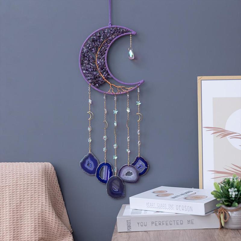 Agate Dream Catcher, 1 Count Tree Of Life Dream Catcher, Crystal Stone Wrapped Home Courtyard Hanging Decoration, Sun Catcher