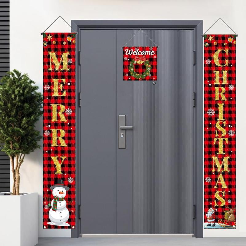 Christmas Themed Door Banner, 3 Counts set Merry Christmas Door Hanging Banner, Door Decoration for Home Party Festival